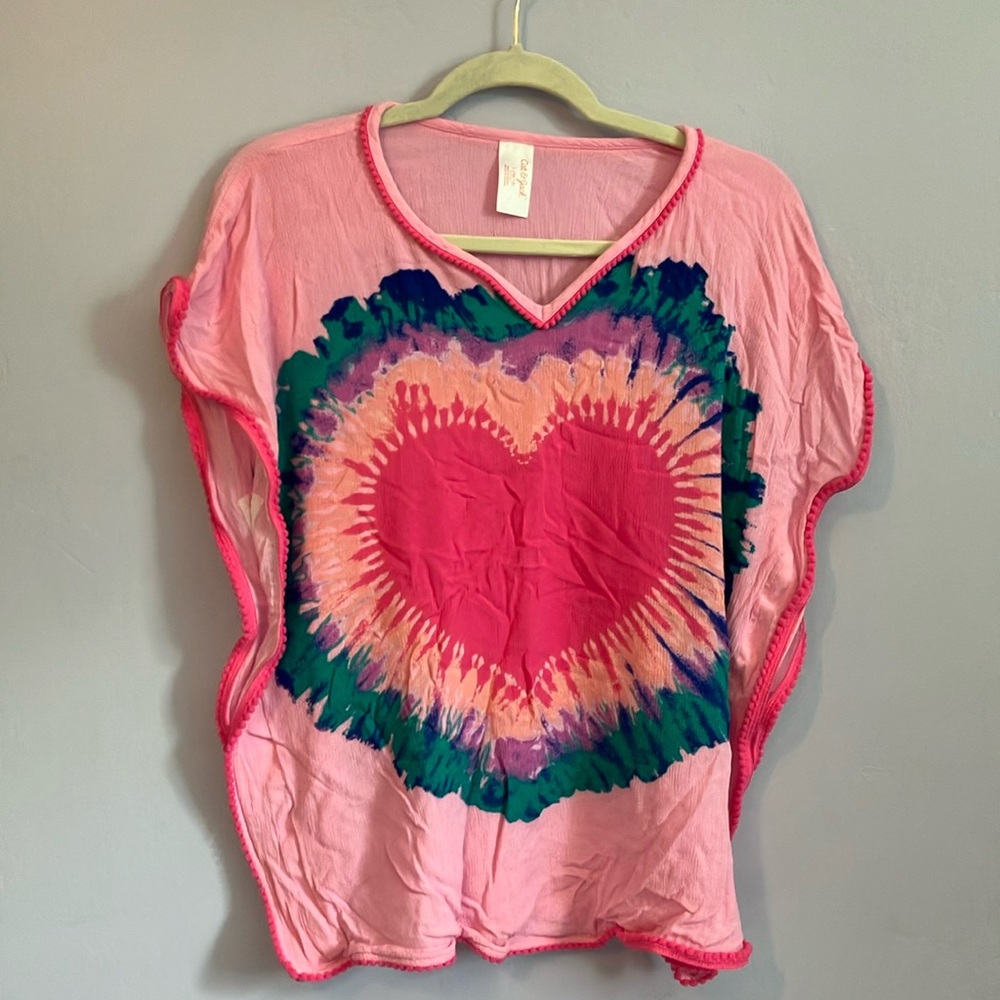 Girls cat & jack pink heart poncho Sz L